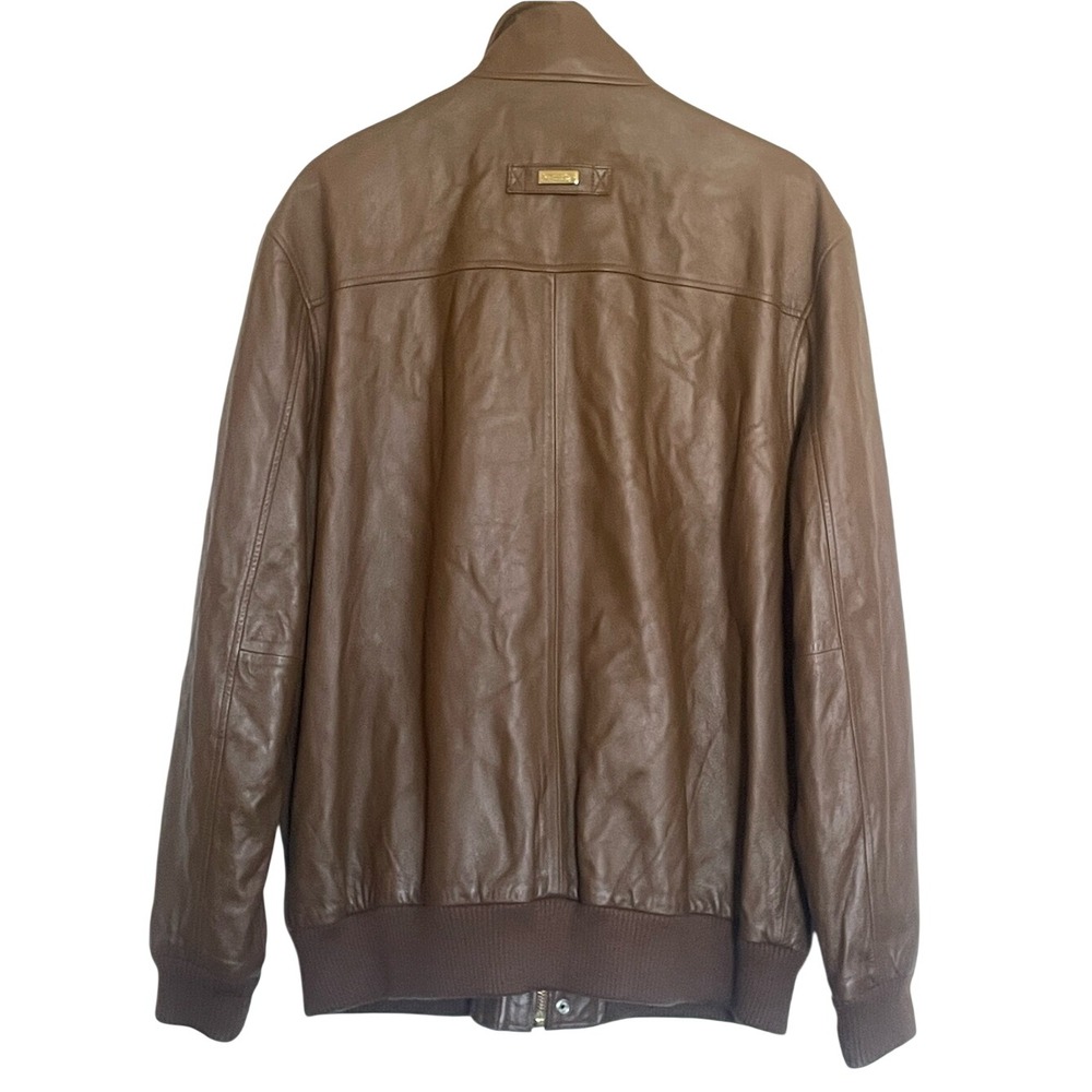 LRG Brown Leather Bomber Jacket with Zip Pockets - Picture 2 of 6